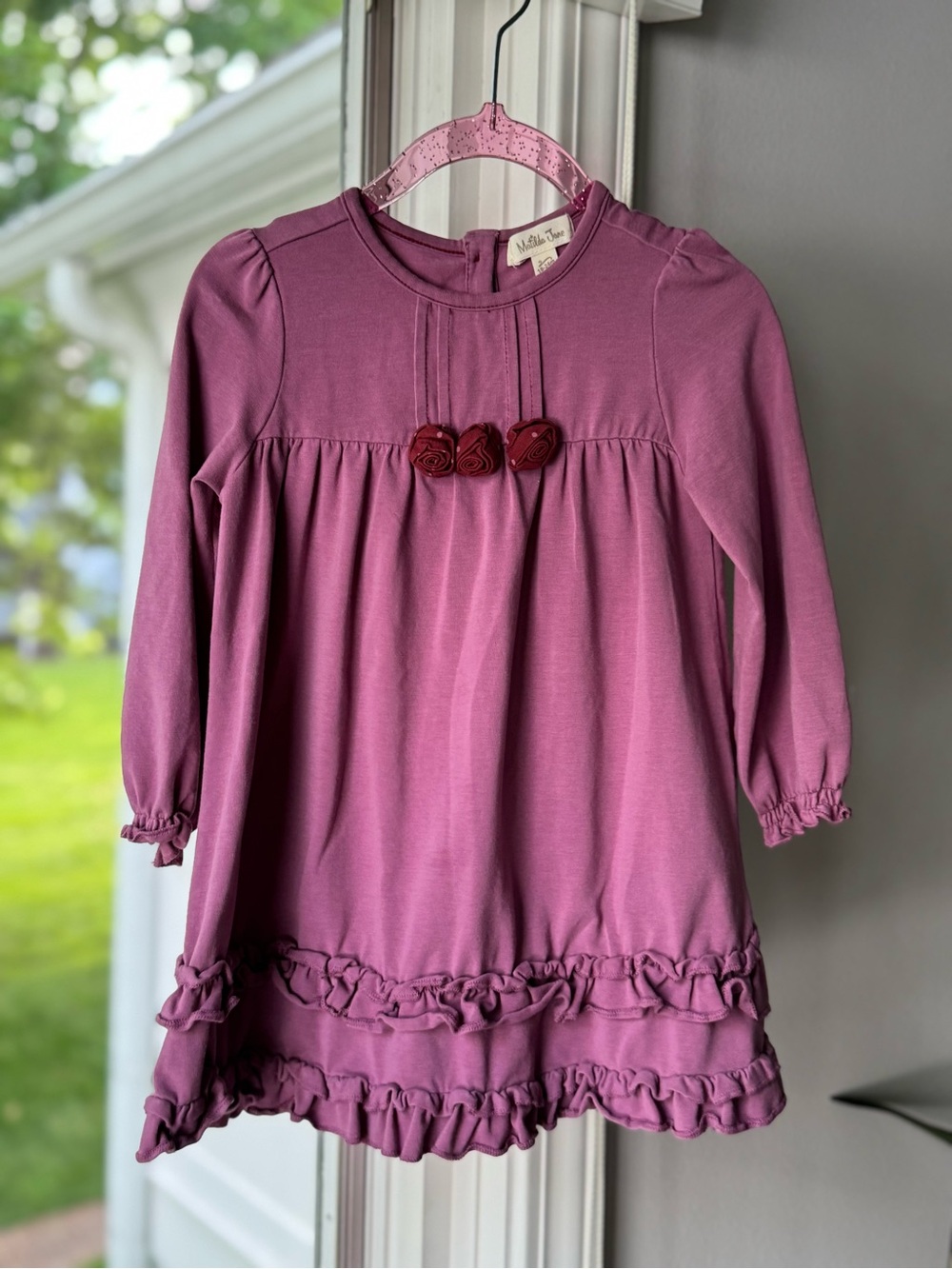+NWOT Matilda Jane Baby Girl Mauve Purple Rose Ruffle Hem Dress 18-24M